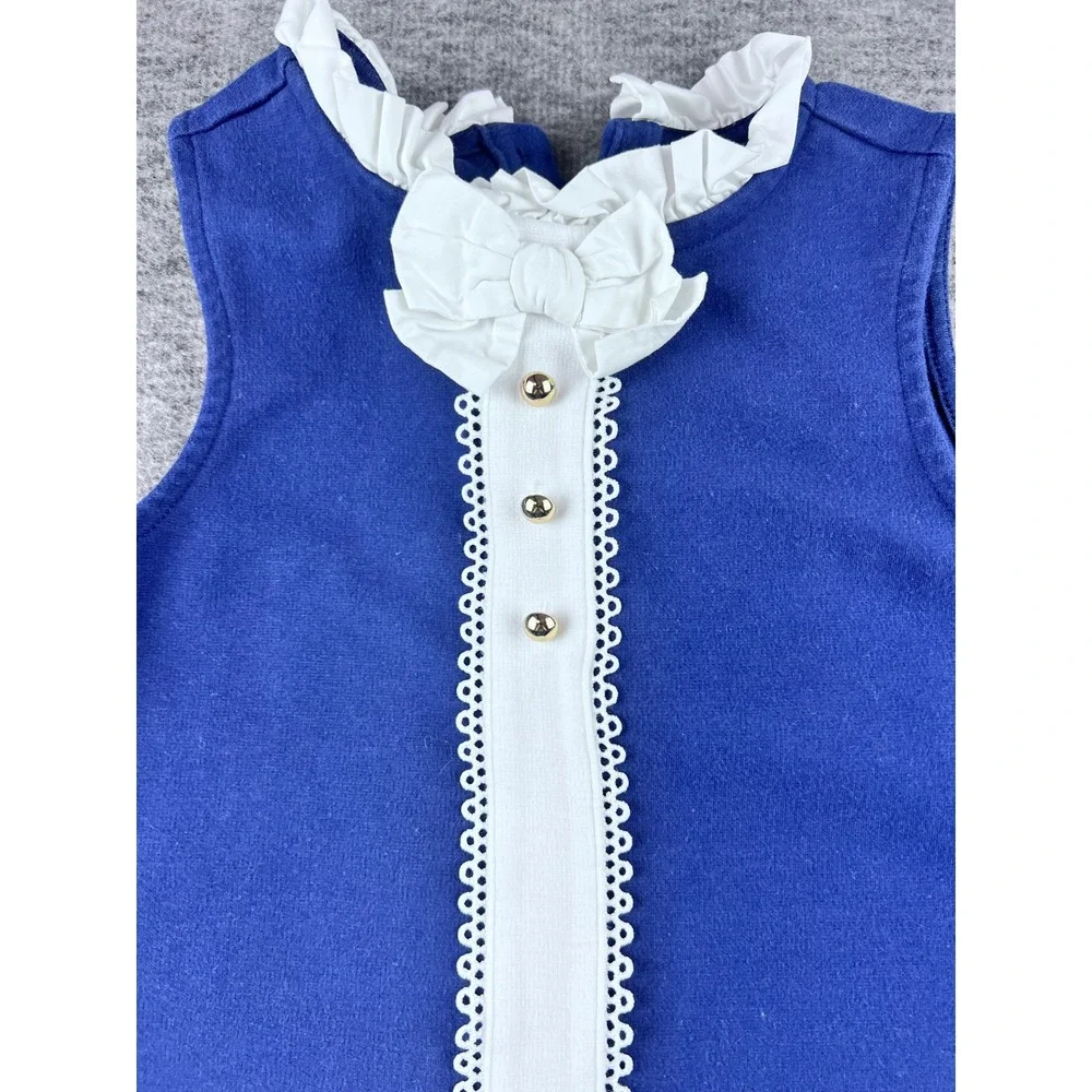 Janie and Jack Blue White Button Front Dress Girls Size 5 Ruffle Collar Bow - Picture 3 of 6